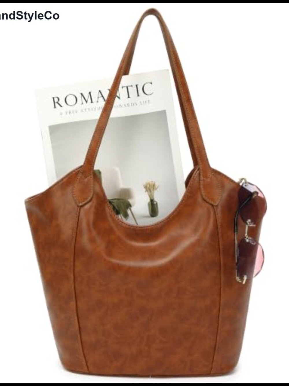 Vintage Soft Leather Tote Bag Lightweight Work Travel Shoulder Purse